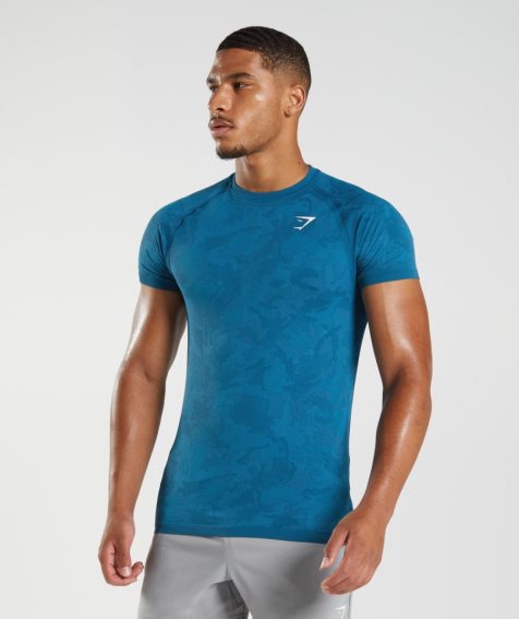 Men's Gymshark Geo Seamless T-Shirts Blue | CA 36058D